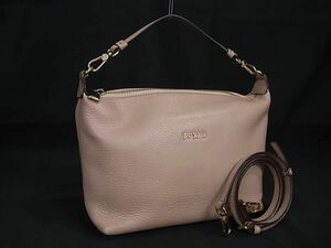 1円 ■美品■ FURLA フルラ ソフィー レザー 2WAY クロスボディ ハンドバッグ ショルダー レディース ピンクベージュ系 BL2772