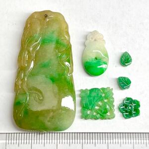 彫刻!!●天然本翡翠6点おまとめ100ct●j ルース 裸石 宝石 ジュエリー jewelry ジェイダイト jadite jade ヒスイ ひすい