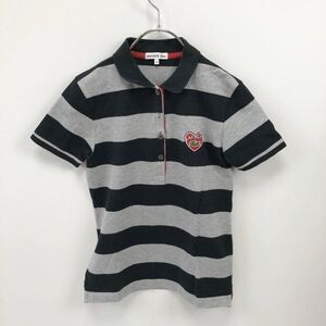 定番古着LACOSTE/ラコステ ポロシャツ ボーダー ストライプ グレー ブラック サイズ40 レディース