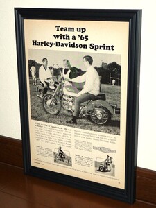 1965年 USA 60s 洋書雑誌広告 額装品 Harley Davidson 250 Sprint ハーレー スプリント(A4size) / 検索用 Scat Topper トッパー ガレージ