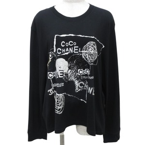 美品 20SS CHANEL シャネル スパンコール ココマーク カメリア ロゴデザイン 長袖 Tシャツ カットソー P63300 XL ブラック