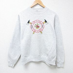 L/古着 リー Lee 長袖 スウェット メンズ 90s 刺繍 クルーネック グレー 霜降り 24may16 中古 スエット トレーナー トップス