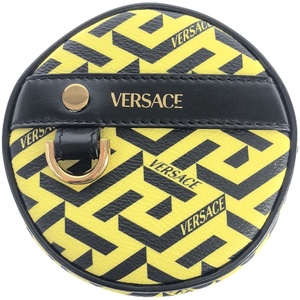 VERSACE ヴェルサーチ ラ グレカ ラウンドレザーポーチ イエロー ITG9BAOY8Q0M