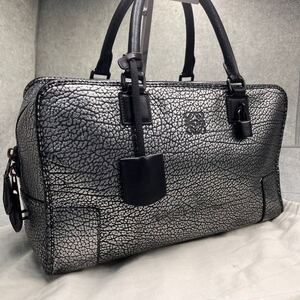 激渋 美品 LOEWE ロエベ アマソナ36 アナグラム トートバッグ ハンド ミニボストンバッグ レザー 黒 シルバー レディース メンズ 南京錠付