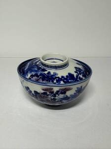 初出し品　伊万里　染付 茶碗 蓋付 時代物 NO2 ★広島発送★(岡山発送品同梱不可)