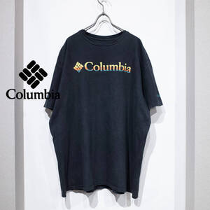 XL / Columbia コロンビア コットン 半袖 Tシャツ 前面 ロゴ グラフィック プリント 黒 フェード ブラック アウトドア 古着 フェス