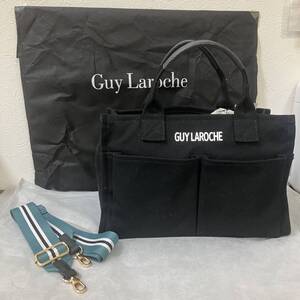 【22271】GUY LAROCHE キャンバス地　２WAY　ショルダーバッグ　トートバッグ　ブラック　黒　ギラロッシュ　保存袋つき