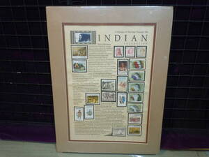 【ARS書店】切手『INDIAN』～インデアン～使用済み切手22枚：額装・1992年／Jack.Rabblt.Type.Durango.Colorado ・サイズ：約30ｘ40cm