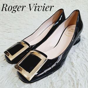 【希少サイズ】 ROGER VIVIER ロジェヴィヴィエ トレヴィヴィエ ラージスクエアバックル パンプス 黒 40 フォーマル ゴールド