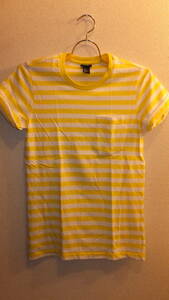 ★H&M★Ladies Striped Tops size XS エイチアンドエムレディーストップス　ストライプ　サイズXS USED IN JAPAN しましま　Tシャツ黄Ｘ白