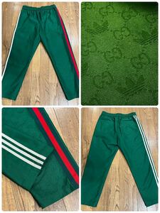 名作 本物 美品 GUCCI adidas グッチ アディダス GG モノグラム シェリーライン ジャージ パンツ 48