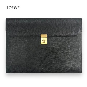 【ITBHZAQLVU39】美品 LOEWE ロエベ レザー クラッチ セカンドバッグ ブラック 黒