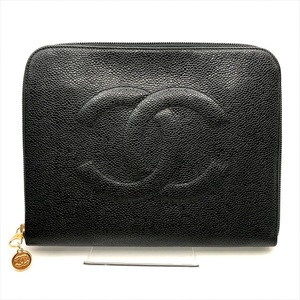 美品 CHANEL シャネル ココマーク キャビアスキン ミニ ポーチ セカンド バッグ ブラック a6625