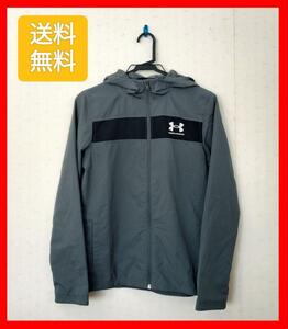 UNDER ARMOUR アンダーアーマー カジュアル フード付き 裏メッシュ ジップアップ ウインドブレーカー グレー YXL 子供服 キッズ グレー 160