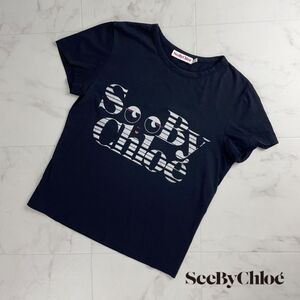 美品 See by Chloe シーバイクロエ ロゴプリントTシャツ 半袖カットソー トップス レディース 黒 白 サイズS*QC1031