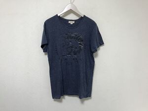 本物ディーゼルDIESELコットンロゴプリント半袖TシャツメンズサーフアメカジミリタリービジネススーツストリートM青ブルー柄