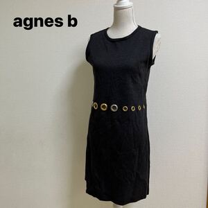 美品　agnes b アニエスベー　ノースリーブワンピース　サイズ2 毛100% ウール　チャコールグレー　膝丈　クリーニン済み　M