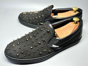 【即決】★美品★ JIMMY CHOO メンズ 44 28cm程度 黒 スニーカー ジミーチュウ イタリア製 靴 くつ カジュアル ヌバック 星 スタッズ