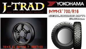 J-TRAD マットブラック 16×5.5Ｊ/5Ｈ+20　ジオランダーＭＴワイルドトラクション7.00Ｒ16 ４本ＳＥＴ