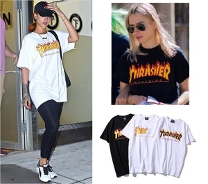 メンズ レディース THRASHER 半袖Tシャツ ホワイト M カジュアル ストリートウェア サマー 2023 人気 韓国風 おしゃれファッション y2k