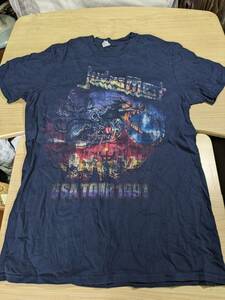 【服飾】 ビンテージ レア Tシャツ バンド 当時物? JUDAS PRIEST ジューダス・プリースト USA Tour 1991 GILDAN 紺 M 半袖