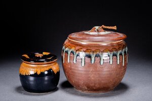 【善古堂】某有名オークション買入 時代物 信楽焼 小壺二点 骨董品 古美術1225-181S01　