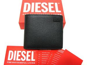 新品 直輸入 DIESEL ワンポイントロゴプレート サフィアーノレザー ２つ折り財布 BI-FOLD COIN S 3 X09899 P5588 箱付き