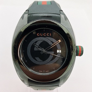 GUCCI 腕時計 クォーツ SYNC クリア SS×ラバーベルト ブラック×シェリーライン 黒文字盤 YA137107A グッチ シンク