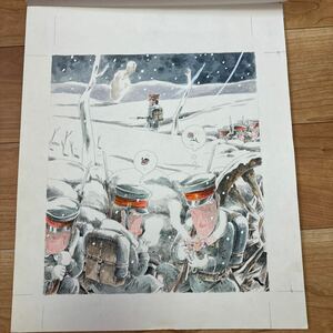 滝田ゆう！大型肉筆原画！-雪の進軍-泥鰌サイン入　26×23cm