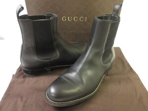 HH 超美品 【グッチ GUCCI】 レザー プレーントゥ サイドゴアブーツ ショートブーツ 紳士靴 (メンズ) size8 ブラック ■30MZA5821■