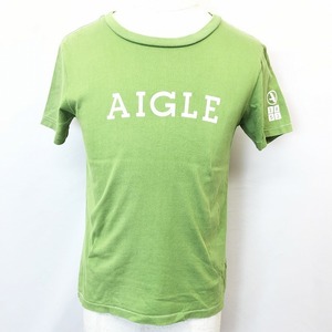 エーグル AIGLE Tシャツ カットソー ロゴプリント 丸首 クルーネック 半袖 ショートスリーブ 綿100% コットン XS グリーン 緑 メンズ 男性