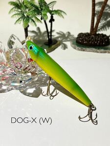 オールド メガバス　ドッグX DOG－X (W) シール目　Megabass グリーン/イエロー　グラデーション