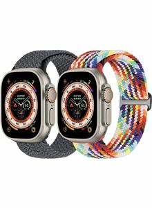 Apple Watch編みナイロンバンド　アップルウォッチ弾性バンド　2本　42/44/45/49mm 伸縮性バンド