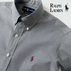 (美品) ラルフローレン RALPH LAUREN ボタンダウン 長袖シャツ L 16 1/2 ダーク ネイビー アイボリー ワイン シャツ