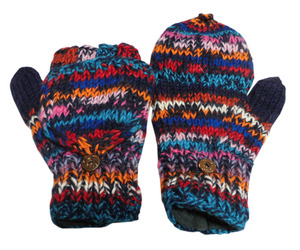 ■アジアン衣料　ネパール手編みカバー付き指なし手袋（NSG-34）