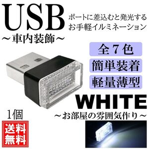 ホワイト 軽量小型 綺麗 USB イルミライト LED イルミネーション イルミカバー 車内照明 ライト ポート 車用 車内