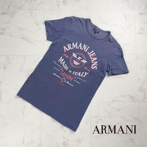 ARMANI JEANS アルマーニジーンズ 文字プリント クルーネック 半袖Tシャツ トップス レディース ブルー系 サイズM*RC66