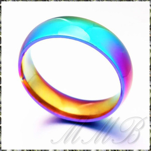 [RING] Titanium Stainless Rainbow Ring チタン ヒート グラデーション レインボー 6mm オーバル リング 22号 【送料無料】