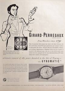 稀少・時計広告！1950年代ジラール・ペルゴ 時計広告/Girard-Perregaux Gyromatic Watch/H