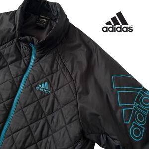 アディダス adidas フルジップ 中綿ジャケット L ブラック ブルー クライマプルーフ 立ち襟 CLIMAPROOF ジャケット