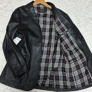 バーバリーブラックレーベル『至高の領域』BURBERRY BLACK LABEL テーラードジャケットM ラムレザー シープスキン羊革ノバチェック 黒 希少