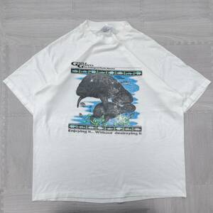 古着 90s アニマル アート プリント 半袖Tシャツ トップス メンズXL USA製 ホワイト