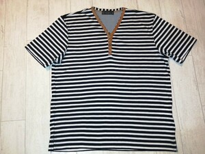 新品/MONSIEUR NICOLE/ムッシュニコル/ボーダー/牛革/カットソー/Ｔシャツ/トップス/メンズ/半袖