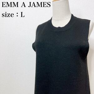 EMM A JAMES エマジェイムス チュニック丈 クルーネック 上品 黒 L ノースリーブニット ストレッチ ハイゲージ カジュアル きれいめ つ14