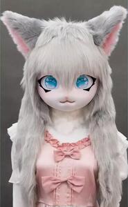 着ぐるみヘッド 猫 グレー 全頭ヘッド ケモノ マスク ファースーツ ぬいぐるみ コスプレ コスチューム