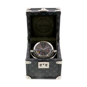 美品 LOUIS VUITTON ルイヴィトン 時計 Q1Q030 モノグラム エクリプス タンブール デュアル・タイム テーブルクロック トランク
