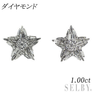 新品 K18WG ダイヤモンド ピアス 1.00ct スター