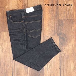 AMERICAN EAGLE/32インチ/アンクル丈デニムパンツ 1114-6337 ストレッチ快適 無地 テーパード 定番 新品/紺/ネイビー/ih319/