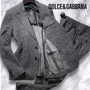 極美品/XL【現行タグ】ドルチェ&ガッバーナ ヘリンボーン セットアップ スーツ イージーパンツ ジャケット tailored by DOLCE&GABBANA 50