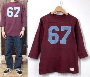 WAREHOUSE ウエアハウス Lot 4063 NO.67 7分袖 フットボール Tシャツ 36 バーガンディ ナンバー ナンバリング BA3227